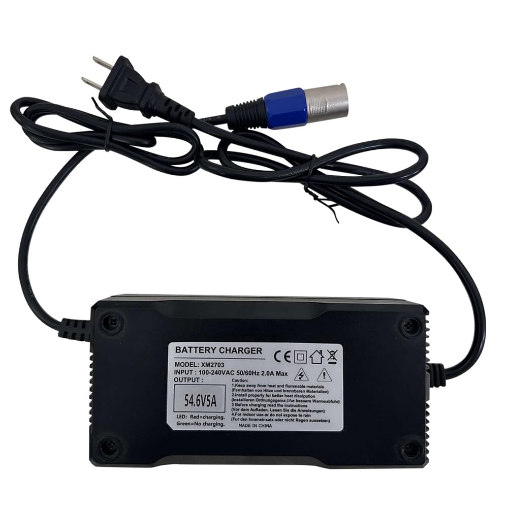 54.6V 5A Power Supply Adapter Charger for 13S 48V Lithium Li-ion Battery Pack with 3-Pin XLR Connector