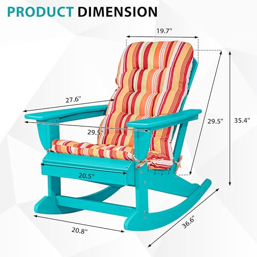 Sundale Outdoor Adirondack Rocking Chair with Cushion, HDPE Patio Plastic All Weather Adirondack Rocker, Water Resistant for Outside, Garden, Pool, Yard, Turquoise