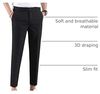MOGU Ankle-Length Dress Pants for Men Slim Fit Cropped Trousers