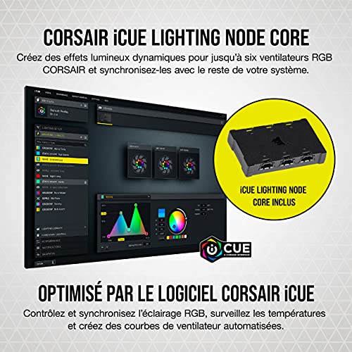 Corsair iCUE SP140 RGB ELITE Performance 140 mm Kit de Deux Ventilateurs avec iCUE Lighting Node CORE (Technologie CORSAIR AirGuide, Huit LED RGB Paramétrables, Silencieux niveau sonore 18 dBA) Blanc