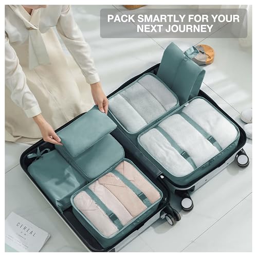 Image of Storite 7Pcs Travel Packing Cubes Set for Luggage Clothes Laundry Toiletry Cosmetics Accessories, Lightweight Suitcase Organizer Bags, Durable Polyester Travel Organizers (Grey)