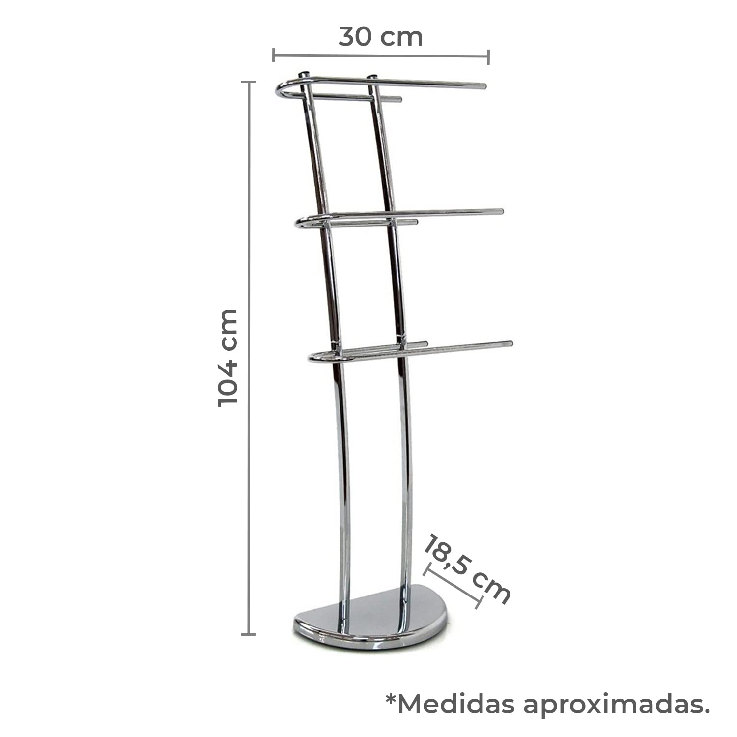 TIENDA EURASIA - Toallero, Toallero de pie en Acero Cromado, Colgador de Toallas de 3 Alturas con Base Antideslizante, Toallero Baño de Tamaño 30 x 18,5 x 104 cm, Toallero Alto de Diseño Elegante