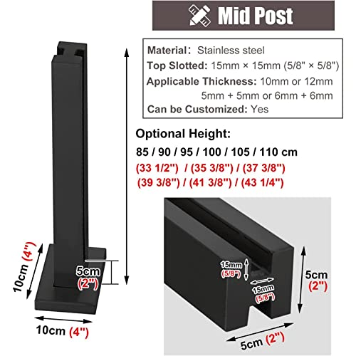 Abrazaderas de vidrio negro y poste cuadrado de 95 cm para soporte de paneles en terrazas 3