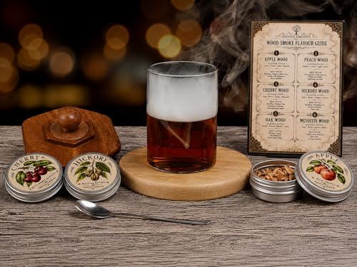 Image of Whiskey & Cocktail Smoker Wood Chips Variety Pack - Apple, Peach, Cherry & Oak Flavors, Natural Smoking Chips for Bourbon, Whiskey & Cocktails, 4-Pack