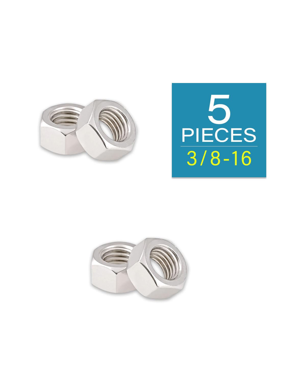 304 Stainless Steel Hex Thick Nut 3/8-16 – GB6170 Heavy Duty, Pack Of 20, Corrosion-Resistant For Industrial & Automotive Use