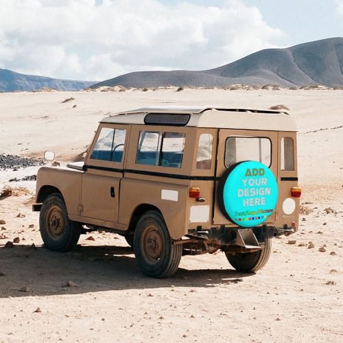 Image of Custom Spare Tire Cover with Picture, Customize Wheel Cover with Logo Personalized Waterproof Dust-Proof Polyester Tire Protectors for Trailer RV SUV All Vehicle, Cyan