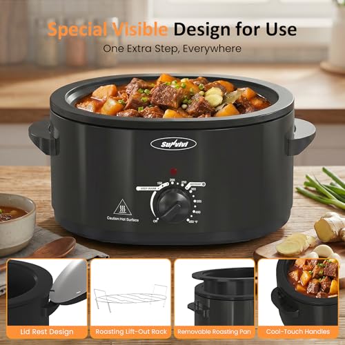 Image of Sunvivi Electric Roaster Oven for Small Families, 8QT Portable Roaster with Self-Basting Lid Defrost & Keep Warm, Adjustable Temp 150F-450F for Baking, Slow Cooking, Buffet Serving & RV Camping