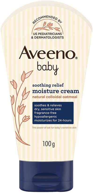 Aveeno Baby Soothing Relief Moisture Cream 100G 24-Hour Protection Dry, Itchy, Sensitive Skin|Clinically Proven|Active Oats|Us Pediatrician Recommended|Hypoallergenic, Fragrance-Free & Paraben-Free