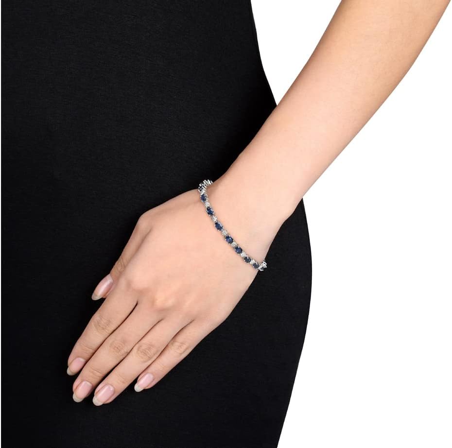 9.50 Carat (ctw) Lab-Created Blue Sapphire Bracelet in Sterling Silver with Accent Diamonds (7.25 Inches)