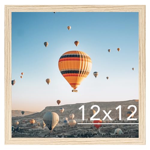 Image of JCJMY 12x12 inch Picture Frame, Horizontal and Vertical Formats for Wall Hanging, 12 x 12 Square Wall Gallery Poster Photo Frame with Shatter Resistant Plexiglass, Natural
