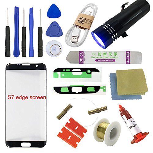 For Samsung Galaxy S7 Edge Screen Replacement, Sunmall Front Outer lens Glass Screen Replacement Repair Kit LCD Glass Repair Kit For Samsung Galaxy S7 Edge G9350 G935T G935A G935V G935R4 G935P (Black)