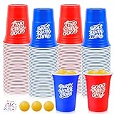 HLHLLSW 60PCS Cup Pong Game Set - 16 Oz Red & Blue Plastic Party Cups for Party Games, College Parties, Graduation Parties, Seasonal Parties, Family Gatherings and Back to School Events (red+blueS1)
