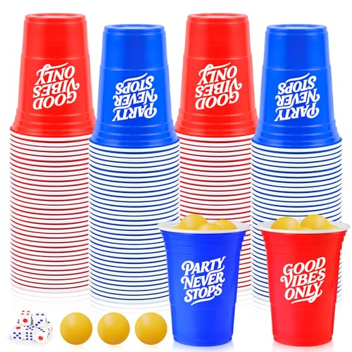 HLHLLSW 60PCS Cup Pong Game Set - 16 Oz Red & Blue Plastic Party Cups for Party Games, College Parties, Graduation Parties, Seasonal Parties, Family Gatherings and Back to School Events (red+blueS1)