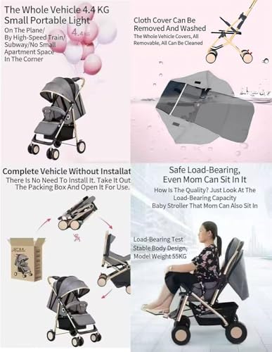 Rexhan Lightweight Folding Baby Pram, Foldable Travel Pushchair, Compact Baby Stroller, Baby Buggy, Birth to 22 KG, Fully Reclining, Basket, Adjustable Back, Smooth Swivel Wheels - Image 6