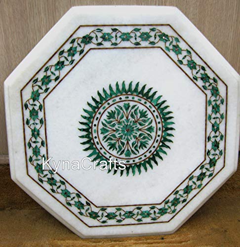 15 Inches Octagon Shape White Marble Coffee Table Top Malachite Stone