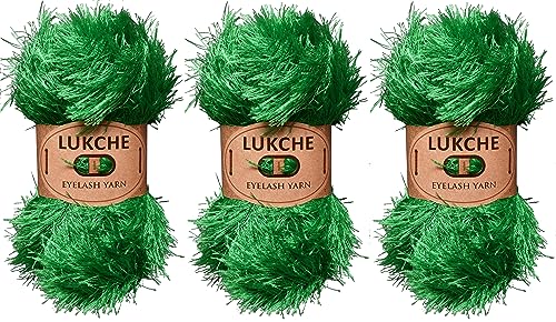 Image of Eyelash Fun Fur Yarn Premium 100% Polyester 164 Yds (150 Mt), 3.53 Oz (100 Gr) Colorful Crochet Yarn Dıy Hand Knitting. (Green, 3 Skein)