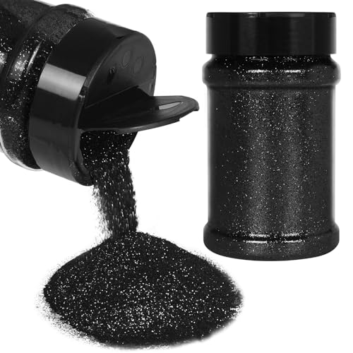 PIXGLITTER Extra Fine Black Glitter 1/96 Craft Resin Glitter Powder 5.29oz/150g PET Flakes Crafts Sequins for Nail Art Hair Epoxy Resin Tumblers Slime Painting Festival Decor