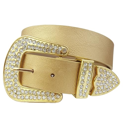 AXESORIA: Western Rhinestone Gold Buckle Belt Gold S