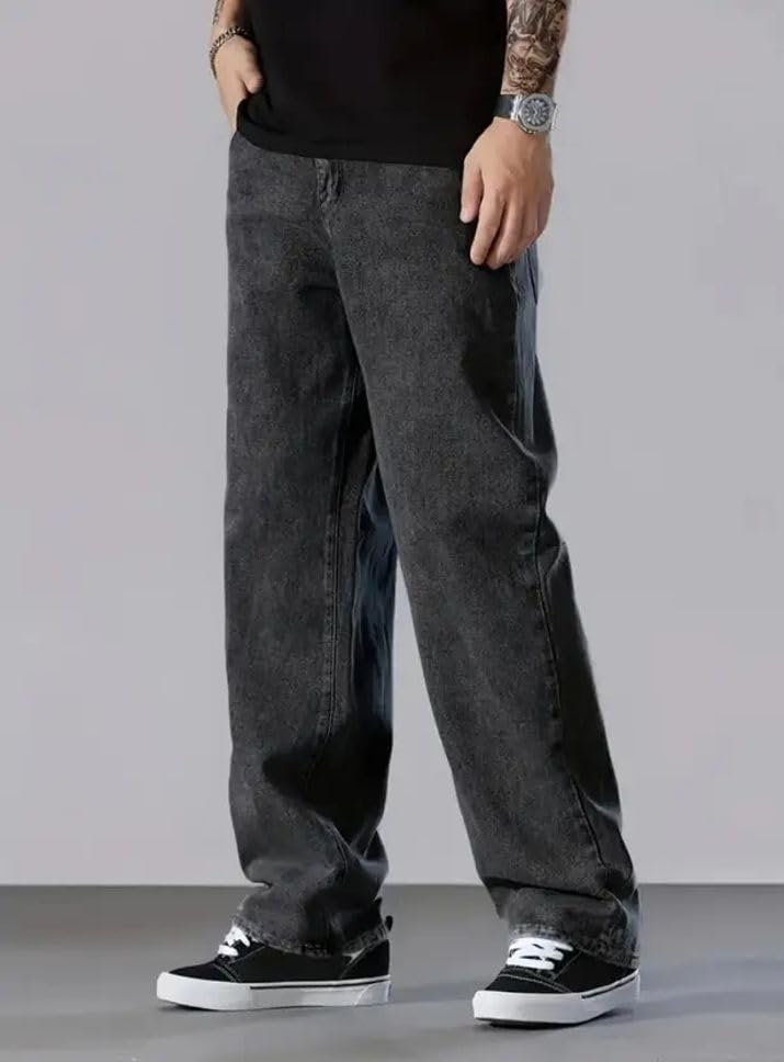 Image of ZARNAB Straight Fit Men Dark Grey Jeans | Tailored Fit | Mid-Rise Waist | Durable Cotton Blend Fabric | Contemporary Solid Finish | All-Season Wear | Style 179