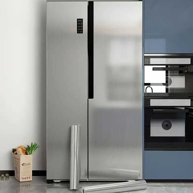 Image of SIA VENDORS Self-Adhesive Stainless Steel Brushed Wall Sticker, Silver Metal Wallpaper Waterproof and Moisture Resistant for Refrigerator, Elevator Doors, Kitchen Cabinets Renovation,2 ft x 6 ft