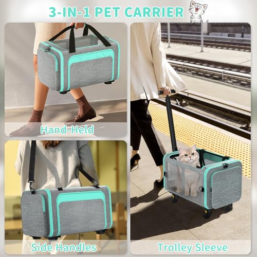 Rolling Pet Carrier with Detachable Wheels - 18x11x11 TSA Airline Approved for Southwest Delta United American, Soft Sided Expandable Travel Bag for Small Dogs & Cats up to 15Lbs, Fits Under Seat - Image 6