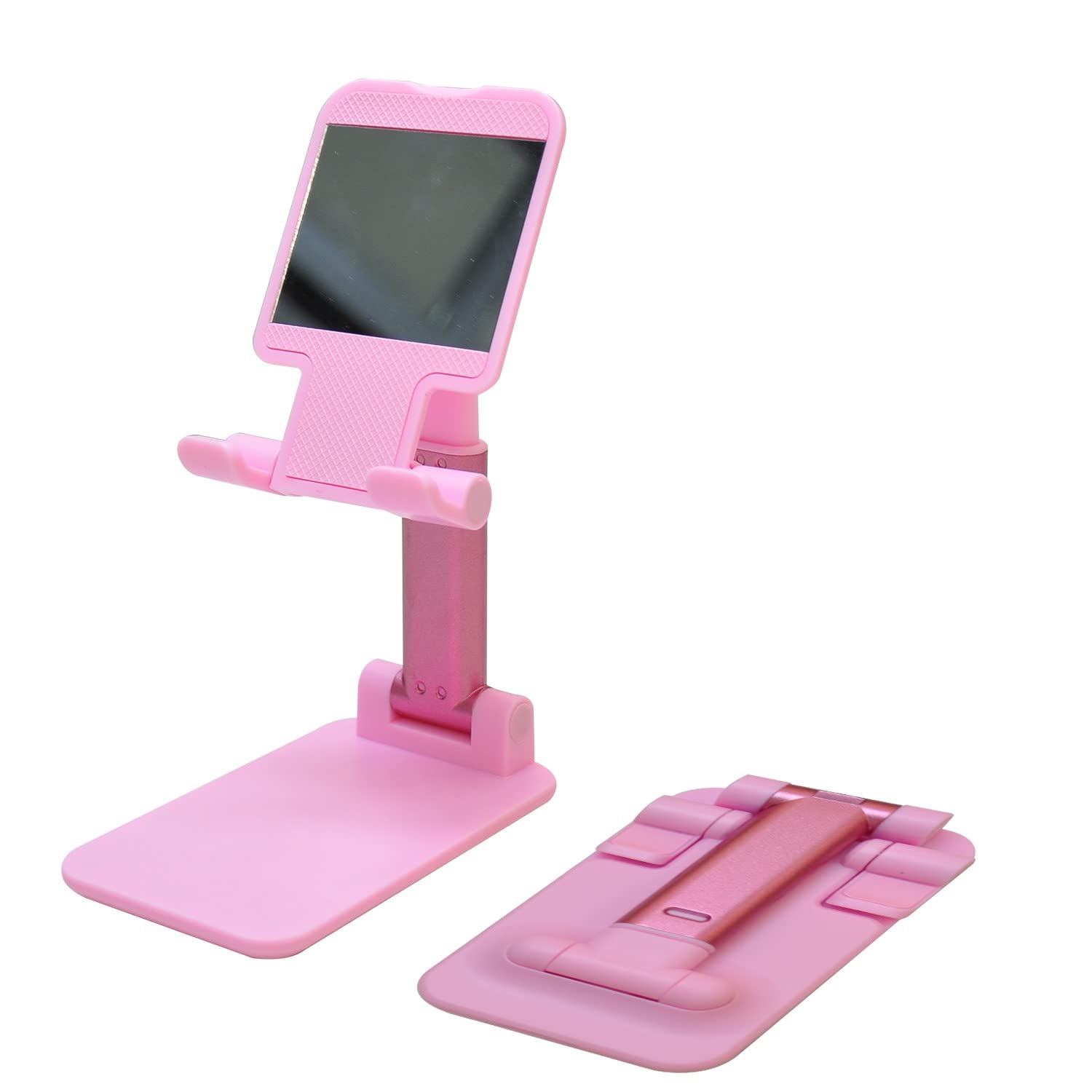 Cell Phone Stand for Desk, Fully Foldable/Portable Phone Holder, Compatible with iPhone 12,13,14 Smartphones, Adjustable Angle Height (Pink)
