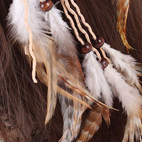 Feather Headband Hippie Indian Boho Hair Bands Tassel Bohemian Halloween Hair Hoop Women Girls Crown Hairband Party Decoration Headdress Cosplay Costume Headwear Headpiece Hair Accessories White