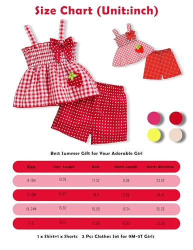 Doresbebe 18-24 Months Girl Clothing Baby Girl Clothes Summer Toddler Girl Outfits Strawberry Ruffle Shirts Tank Tops Shorts Set Gifts for Girl Clothing Red