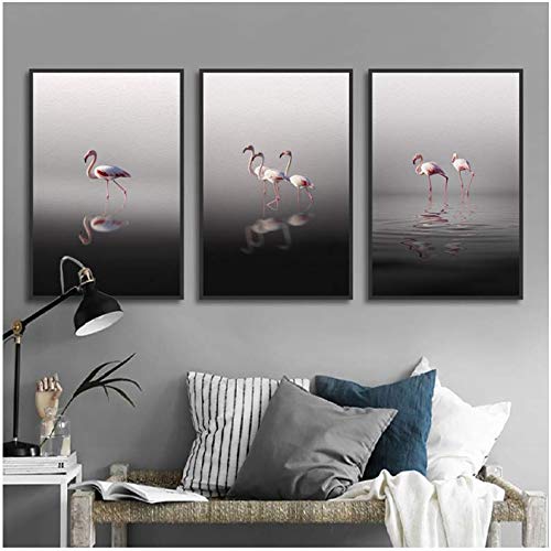 Tableau flamant rose paysage aquatique déco salon zen 50x70