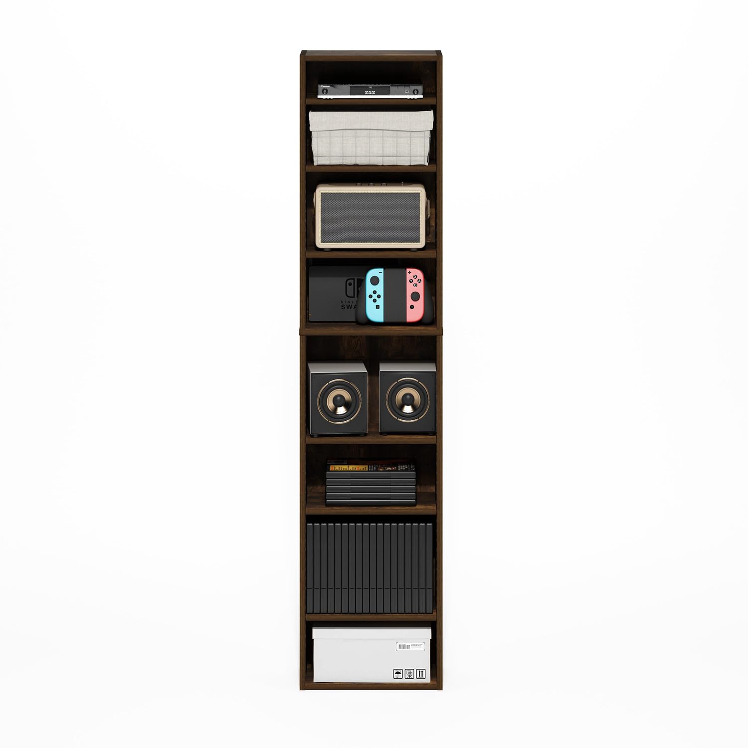 Furinno INDO Scaffale A 8 Ripiani, Multimediale Con Regolabili, Mobile Porta DVD Per CD Blu-Ray E Dischi Di Gioco, Montaggio Facile, Pino Ambra