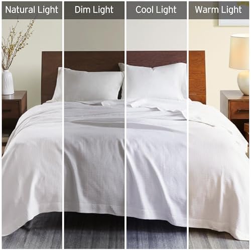 Madison Park Egyptian Cotton Blanket White 90x90 Full/Queen Size Knit Premium Soft Cozy 100% Cerified Egyptian Cotton For Bed, Couch or Sofa