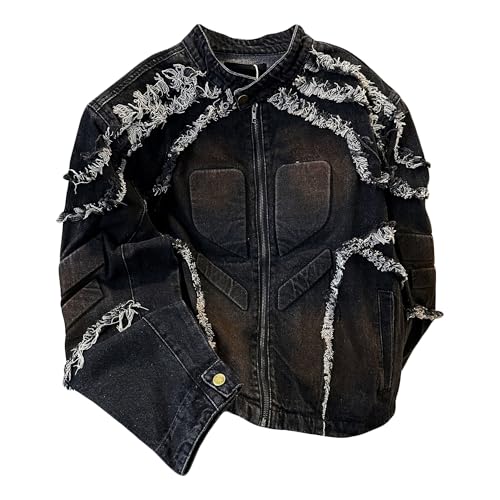 Chaqueta de mezclilla para hombre con cremallera y dobladillo sin procesar para primavera