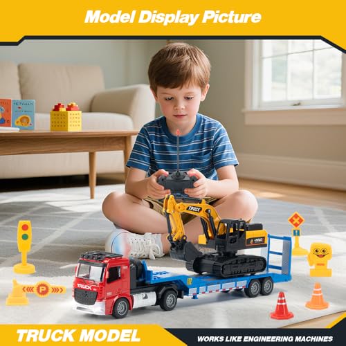 X-Verse Camión de carga y excavadora RC de 2,4 GHz, juguete radiocontrol con sonido y luces, adecuado para vehículos de construcción para niños, 3 pilas (rojo) - imagen 4