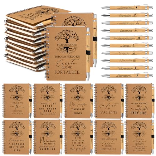 Kosiz 80 Pcs/40 Set Mothers Day Christian Gifts Bulk Religious Spiral Notebook with Bible Verse Pen Prayer Journal Inspirational Notepad for Men Women Church Birthday Bible Study (Spanish Tree of Life)
