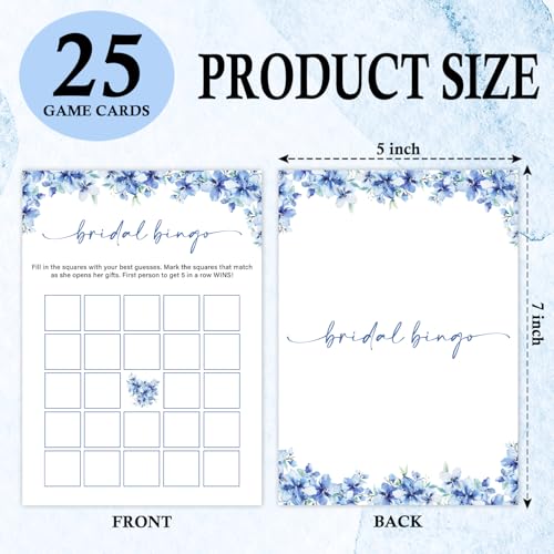 Image of Bridal Bingo Games, 25 Blue Floral Bridal Shower Game Cards Set, Engagement Party Game for Guests, Wedding Games for Reception, Minimalist Marriage Party Supplies-05
