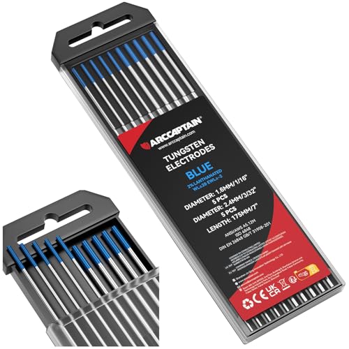 ARCCAPTAIN TIG Tungsten TIG Welding Tungsten Electrode Blue 2% Lanthanated 5pc 1/16 x 7 & 5pc 3/32 x 7 (WL20/EWLa-2)
