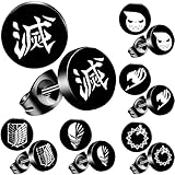MARSALIA Anime Earrings, 6 Pairs Mixed Style Earrings for Men Boy, Stainless Steel Black Stud Earring for Anime Fans (set1)