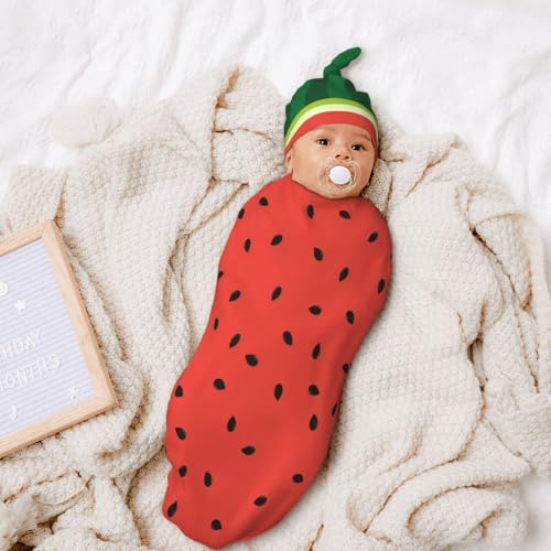 Image of Personality Watermelon Newborn Swaddling Blanket Beanie Hat Funny Blanket Sleeping Bag New Born Sleep Sacks for Boys Girls