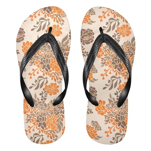 Sinestour Orange Floral Blossom Flip Flops for Beach Thong Sandals Anti-slip Lightweight Beach Slippers for Summer Travel Swim