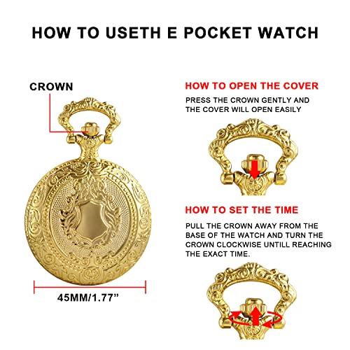 Gold Shield Men's Pocket Watch, Arabic Numeral Digital Scale Men's Quartz Pocket Watch, Men's Quartz Pocket Watches With Chain-Gold #TOP6