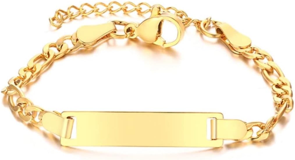 Uzay DesignPersonalized Baby Name Bar id Bracelet 925 Sterling Silver or Stainless Steel, Baby Name Bar id Bracelet, Dainty Hand Stamp Your Baby Name, Customized New Born to Children First Birthday Great Gift