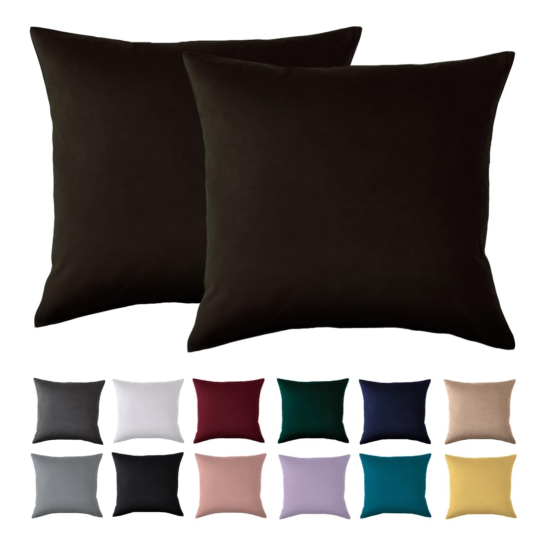 Cushion Cover 50 x 50 cm, Set of 2 - Pillowcase 50 x 50 cm, Brown for Pillows, 100% Microfibre Cushion Cover, Non-Iron and Wrinkle-Free with Zip