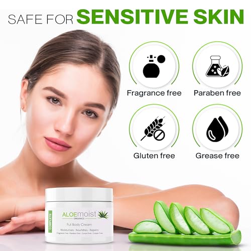 AloeMoist Organic Aloe Vera Face Cream & Body Moisturizing Cream, Natural Aloe Vera Lotion with Vitamin E Oil, Vitamin C, Retinol Cream, Shea Butter – Anti Aging Face Moisturizer for Women, Dry Skin (8 oz)