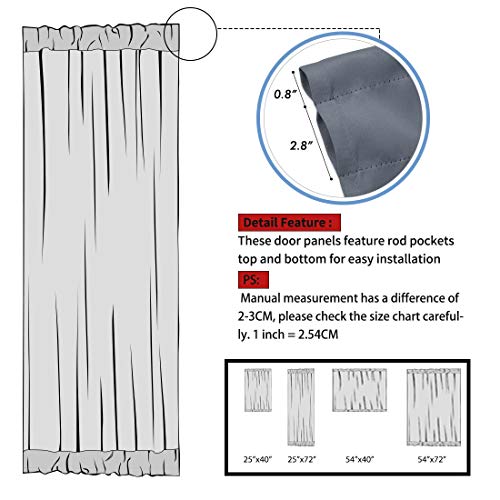 PiccoCasa Blackout French Door Curtain Panel - Blackout Door Curtain 25x40 Inches Solid Drapery with Tiebacks 2 Panels Dark Gray - Image 4