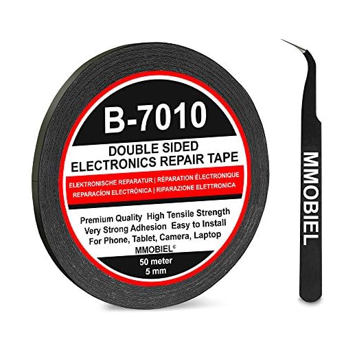 MMOBIEL 5 mm Cinta adhesiva fuerte doble cara. Rollo Longitud: 50m (Negro) para reparar teléfonos inteligentes y tablets