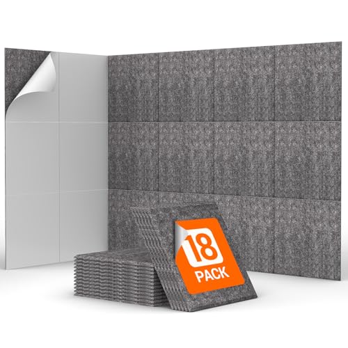 18 St. Quadratische Akustikplatten selbstklebend, TONOR Schallabsorber Schallschutz mit Hochdichte Wandfliesen Schall Dämmung 30x30x0,9cm für Studio, Büro, Akustische Behandlung & Wanddekoration Grau