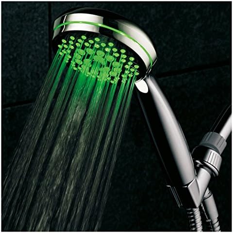 HotelSpa Neon 7-Setting Chrome Face LED Handheld Shower Head with Color Changing Temperature Sensor! Color of LED lights changes automatically according to water temperature by HotelSpa Cover