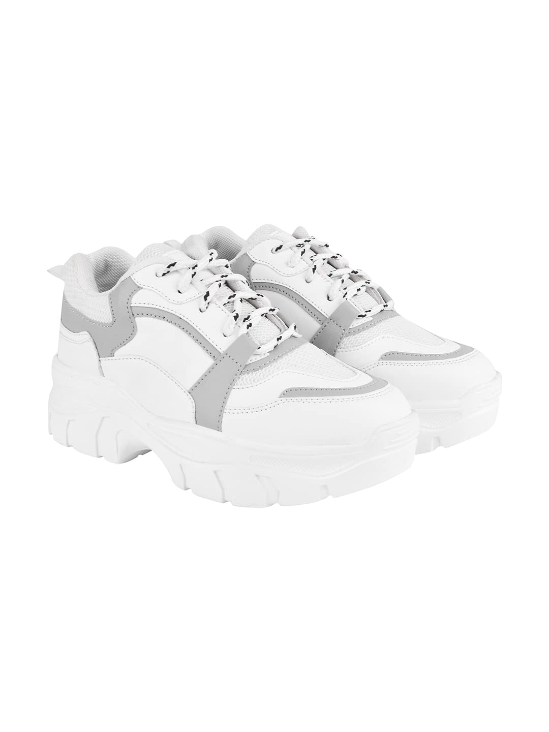 Shoeopia Lace-up Detail Grey Chunky Sneakers for Women & Girls /UK5 (B0C71CBV6C) Amazon Price History, Amazon Price Tracker