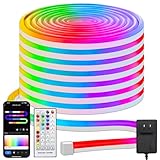 echosari Smart RGBIC LED Strip Lights, 33Ft Neon Rope Lights Work with Alexa and Google Assistant, Neon Strip Lights with Music Sync App/Remote Control, Multiple Modesfor Bedroom DIY Wall Decor