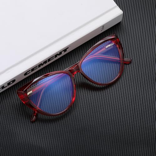 Image of Blue Light Blocking Glasses, TR90 Cat Eye Frame Computer Glasses With Anti Eyestrain & UV Glare Protection (Wine Red)